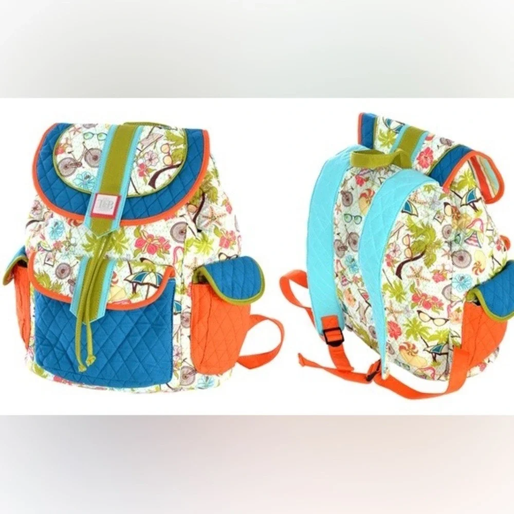 Inky &‎ Bozko Tropical Beach Quilted Backpack Multi Color Travel Bag NWT